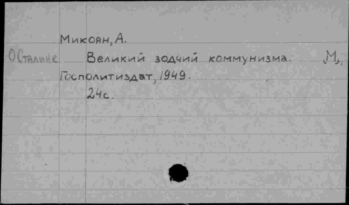 ﻿	Микоян Л.	
ÛGnA -.': С.		Великин аоачии коммунизма.	М4
	Госпблитиьлат. 1999 .	
		-r-,	J 2/Чс..
		
		
		
		^0^
		